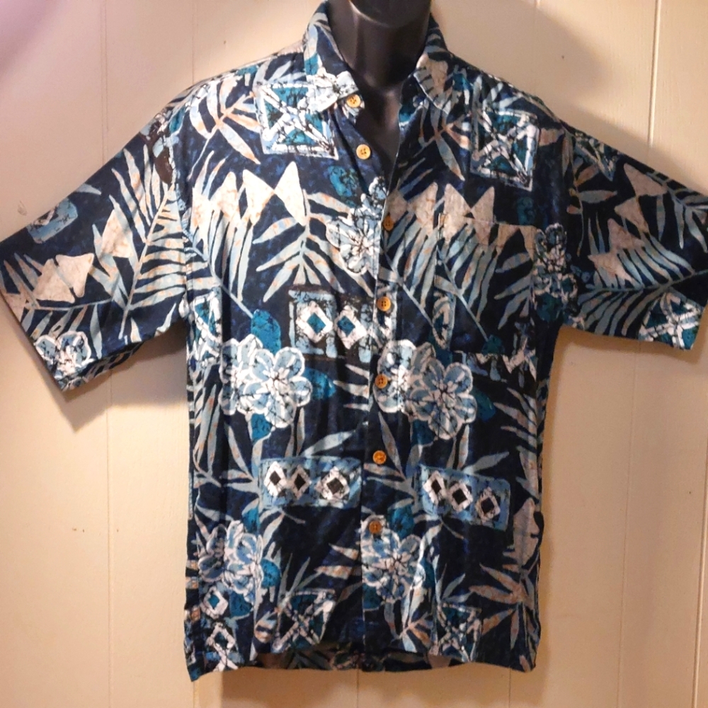 MEN'S VTG M.E. SPORT TROPICAL PRINT  SHIRT  MED.